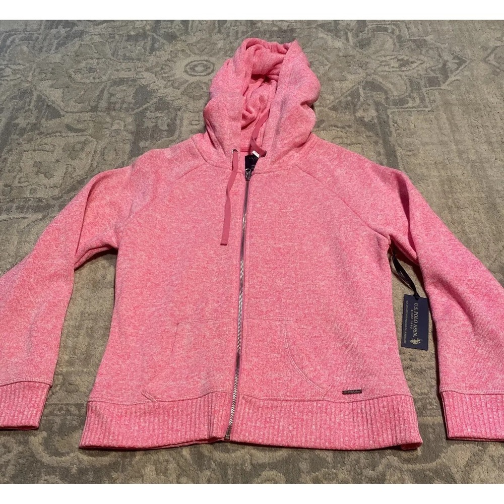 New US Polo Assn. Youth Girls SZ X-Large XL Sweatshirt Pink Full Zip Hoodie